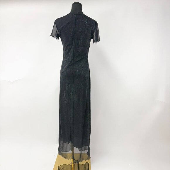 VINTAGE 90S STYLE LONG MESH MAXI DRESS SHIMMER WITH FLORALS - Picture 4 of 16